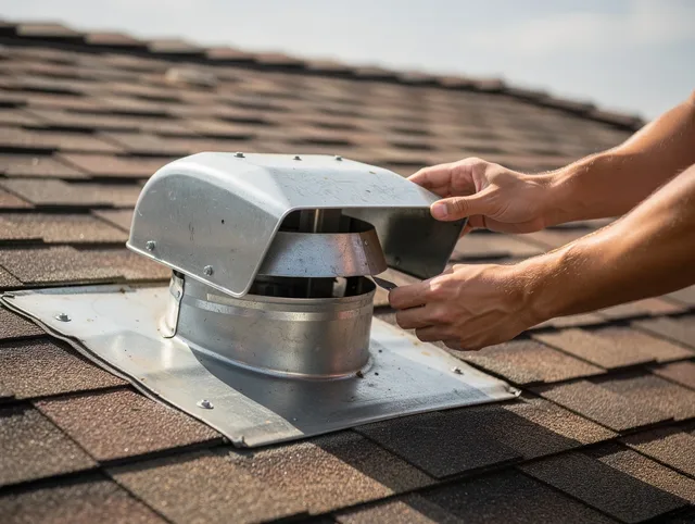 East Lyme Dryer Vent Cleaning certified technician safely cleaning a roof-mounted dryer vent in East Lyme