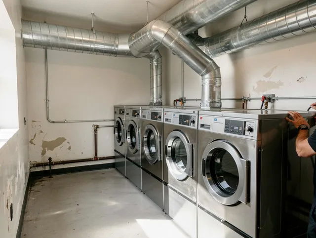 East Lyme Dryer Vent Cleaning team performing large-scale commercial dryer vent cleaning in East Lyme