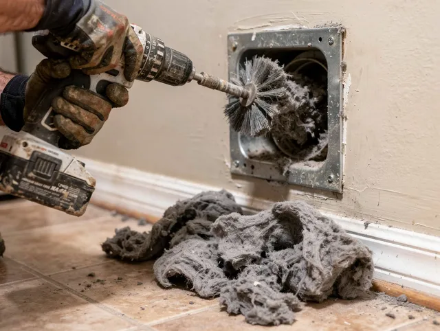 Certified East Lyme Dryer Vent Cleaning technician performing dryer vent cleaning in East Lyme