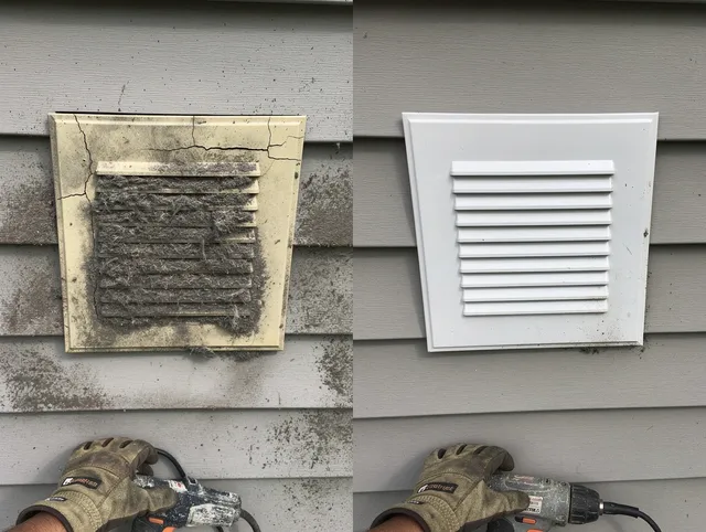 East Lyme Dryer Vent Cleaning technician installing high-quality dryer vent cover at a residential property in East Lyme